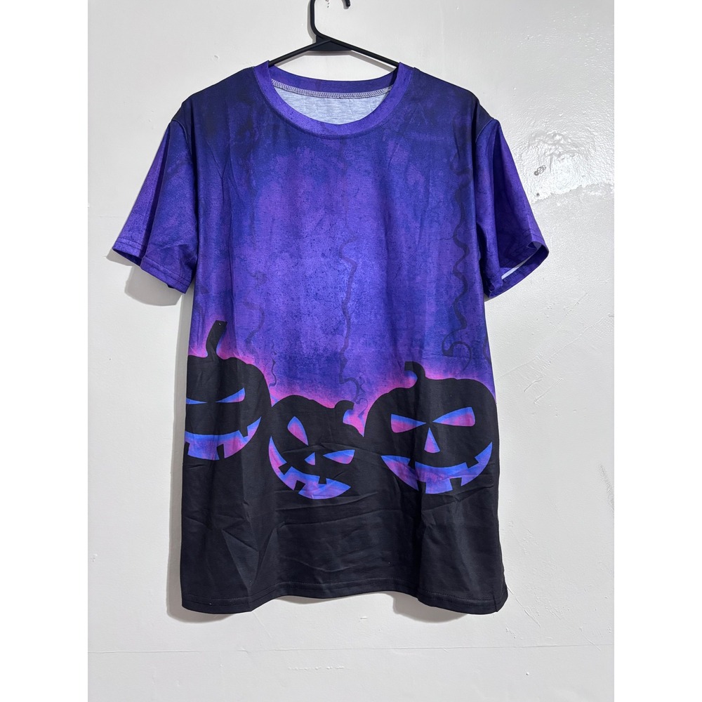 Halloween T-Shirt Purple Pumpkins Spooky‎ Graphic Tee Women's Size L NWOT.